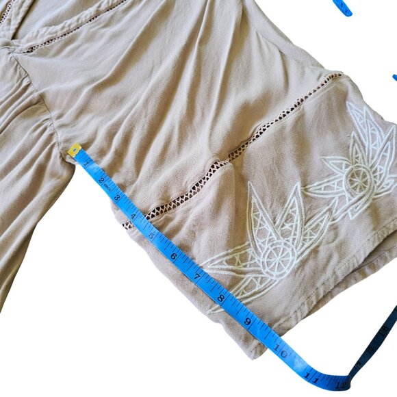 TOBI Beige Women's Boho V Neck Tunic Top Embroidery Lace edging size M - Picture 7 of 10